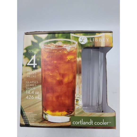Libbey Glass 4 Cortlandt Cooler Drinking Glasses 14.4 Oz Brand New In Box - Picture 2 of 9
